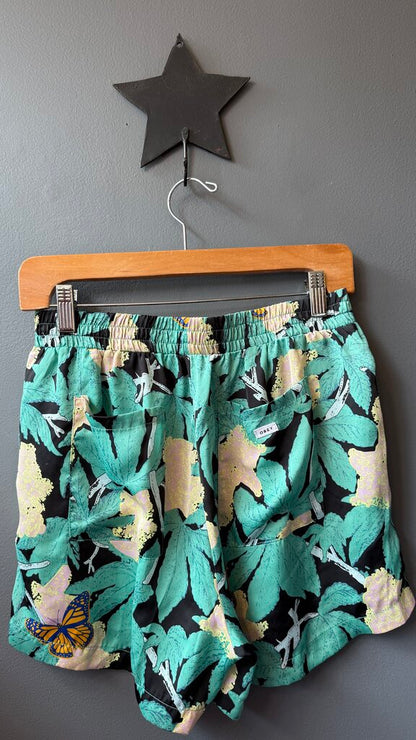 Satin Butterfly Print Pull On Shorts