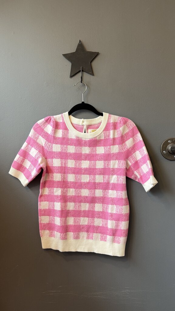 Gingham Short Sleeve Knit Top