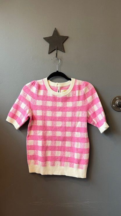 Gingham Short Sleeve Knit Top