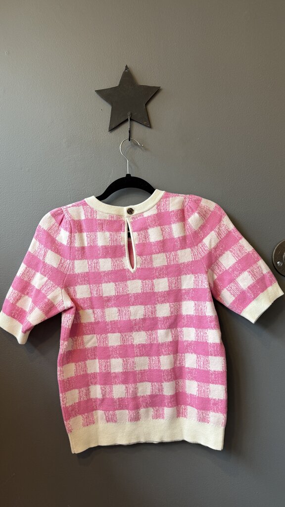 Gingham Short Sleeve Knit Top