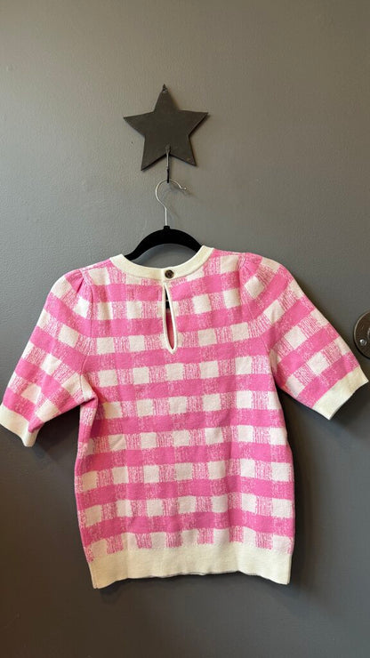 Gingham Short Sleeve Knit Top