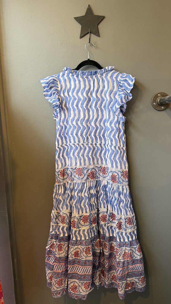Block Print Drawstring Midi Dress