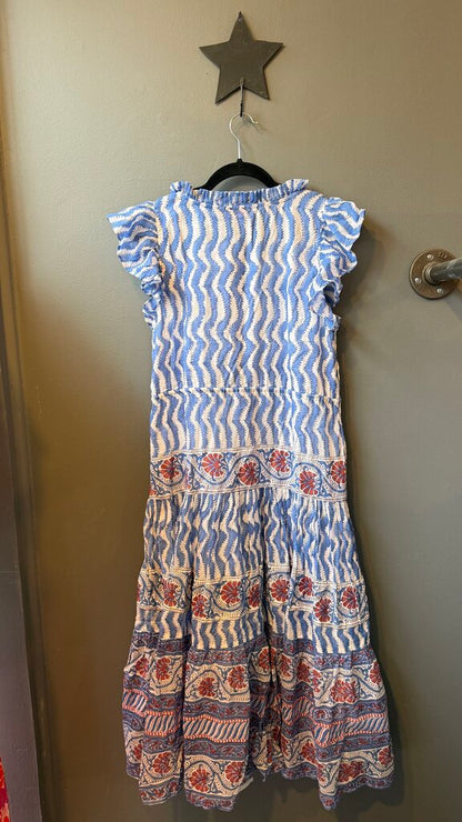 Block Print Drawstring Midi Dress