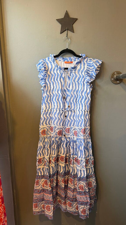 Block Print Drawstring Midi Dress