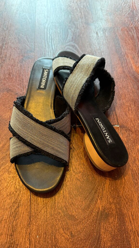 Metallic Fringe Cross Sandals