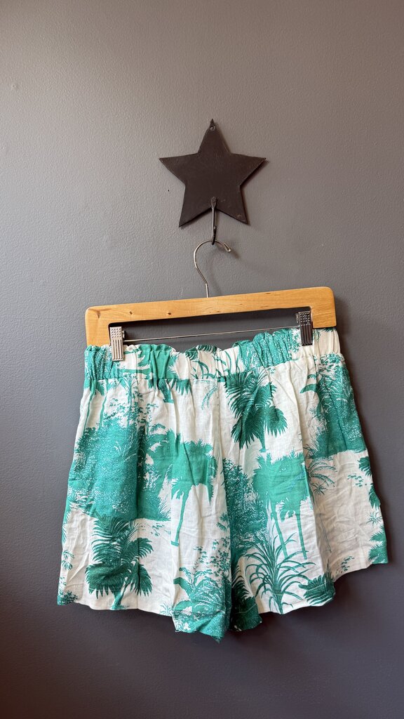 Linen Blend Tropical Pull On Shorts