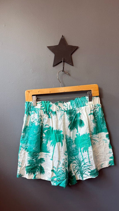 Linen Blend Tropical Pull On Shorts