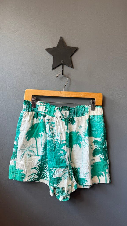 Linen Blend Tropical Pull On Shorts