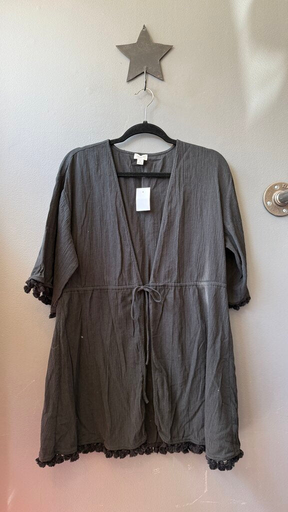 Fringe Trim Tie Front Coverup