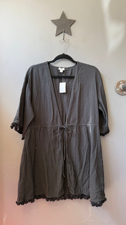 Fringe Trim Tie Front Coverup