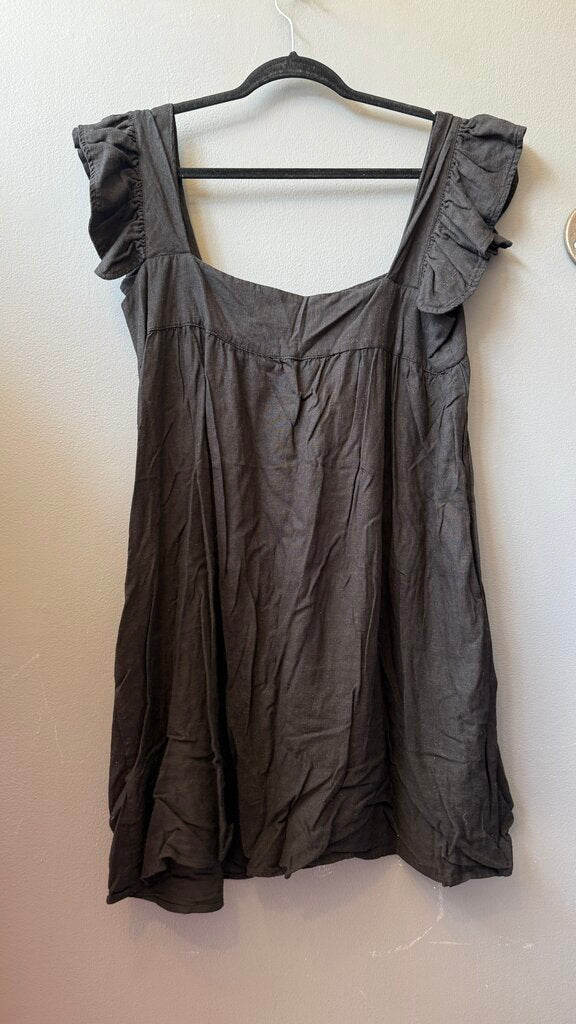 Cotton Linen Ruffle Shoulder Dress