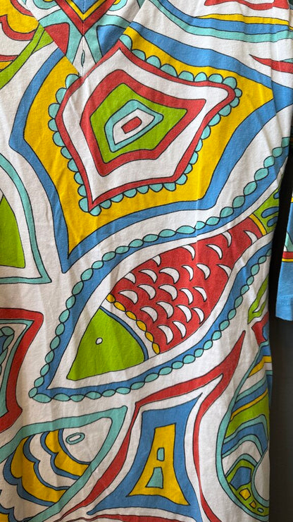 Cotton Fish Print Vneck Dress