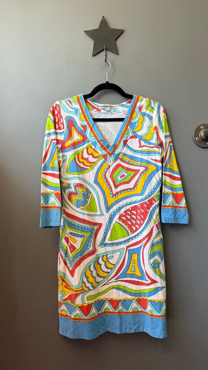 Cotton Fish Print Vneck Dress