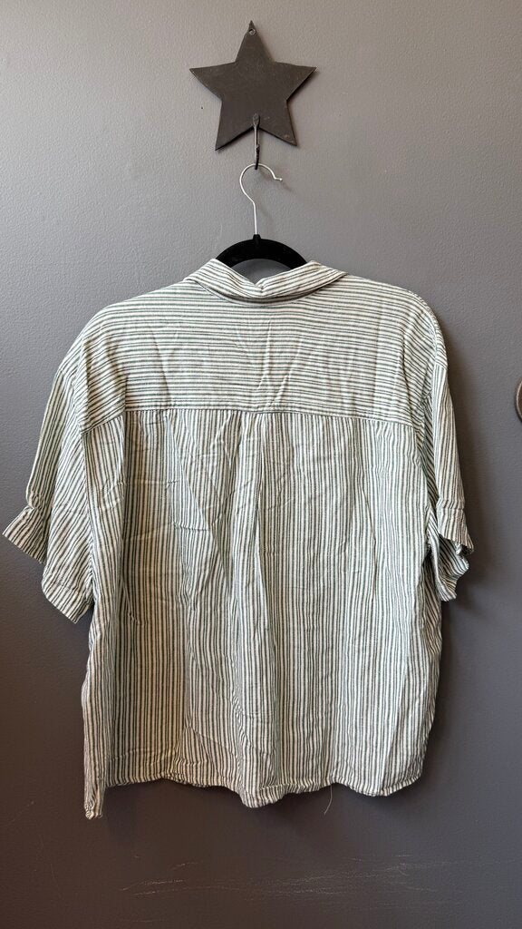 Stripe Short Sleeve Pocket Button Up Top