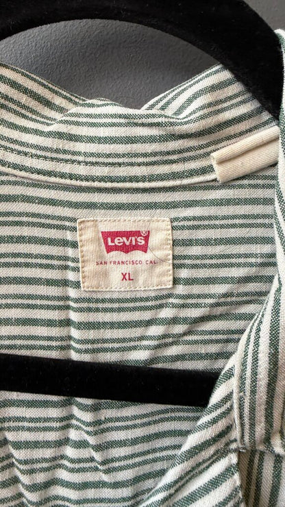 Stripe Short Sleeve Pocket Button Up Top