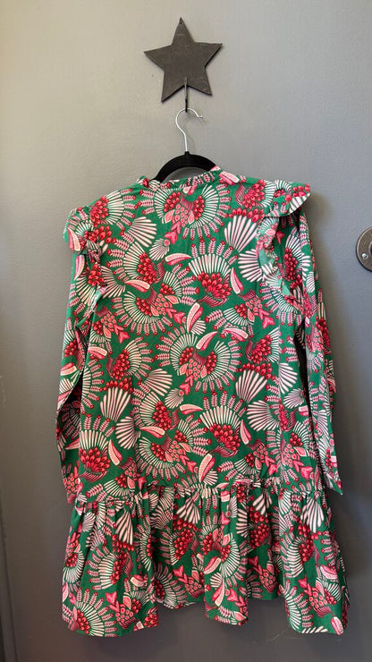 Print Ruffle Hem Shirtdress
