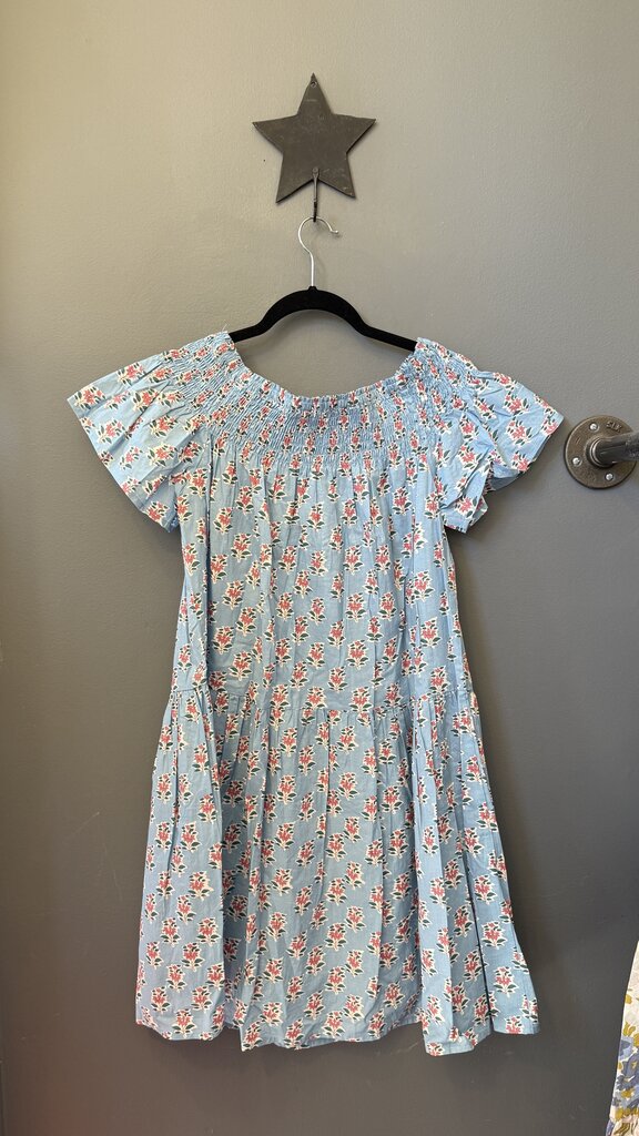Block Print Smocked Neck Dress