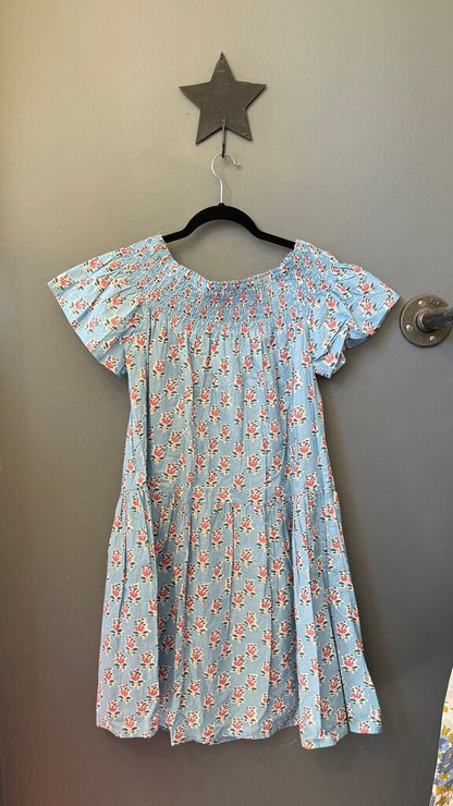 Block Print Smocked Neck Dress