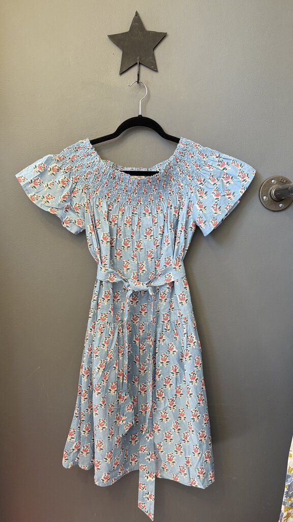 Block Print Smocked Neck Dress