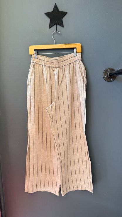 Linen Cotton Stripe Wide Leg Pants