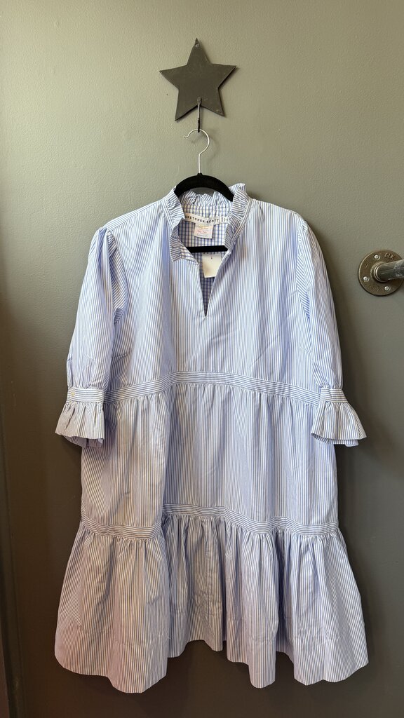 Stripe Tiered Ruffle Neck Dress