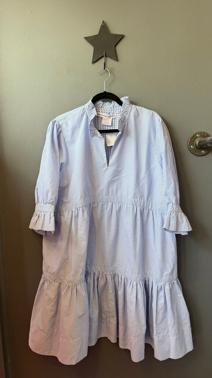 Stripe Tiered Ruffle Neck Dress