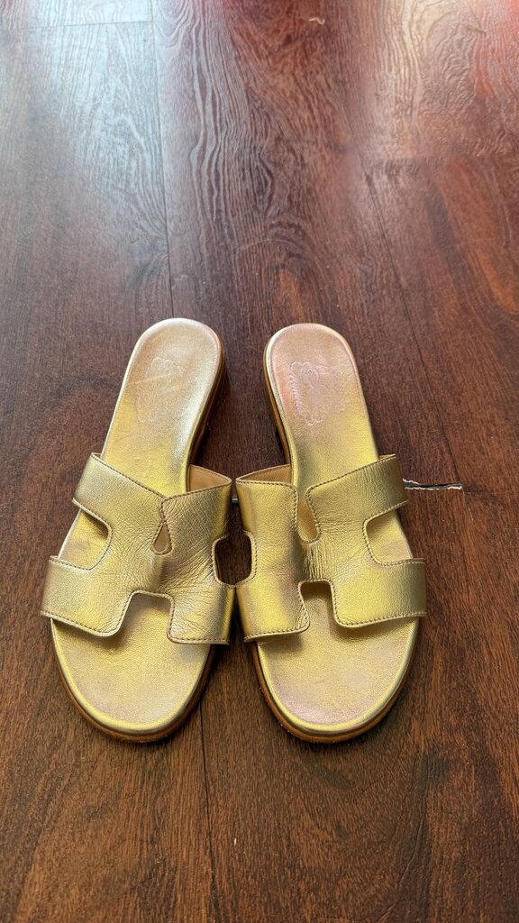 Gold H Flat Slide Sandals