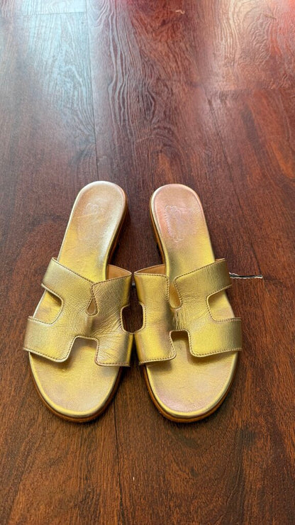 Gold H Flat Slide Sandals