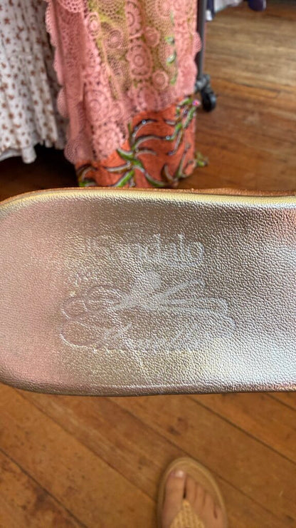 Gold H Flat Slide Sandals