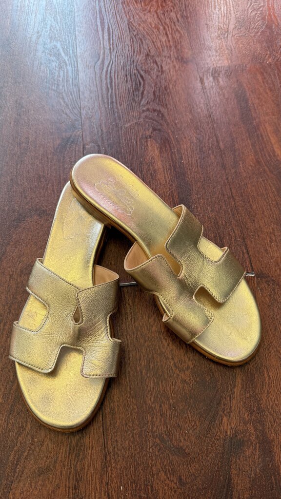 Gold H Flat Slide Sandals