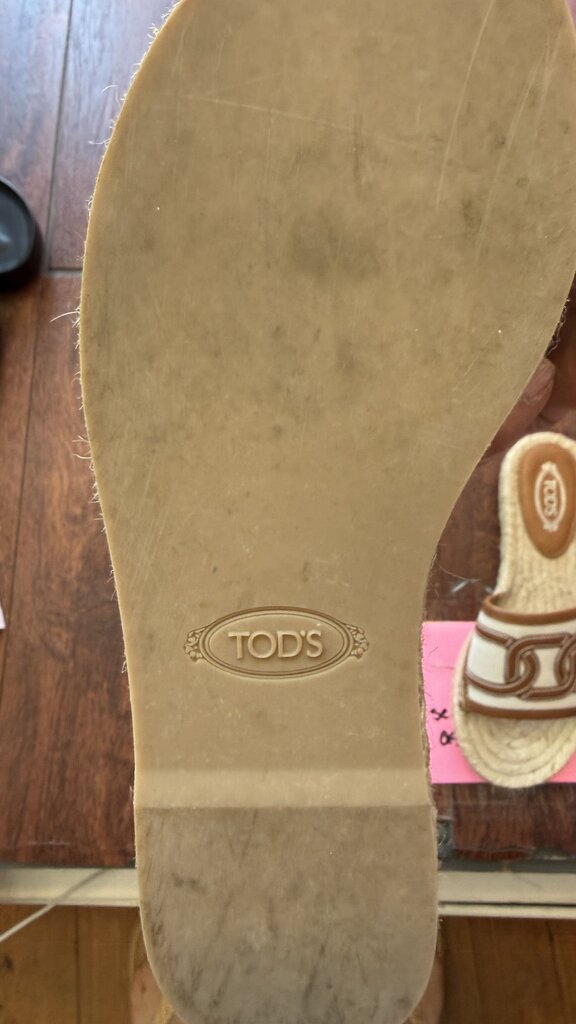 Leather Trim Espadrille Slide Sandals