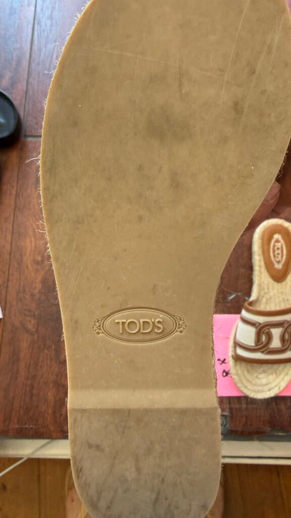 Leather Trim Espadrille Slide Sandals