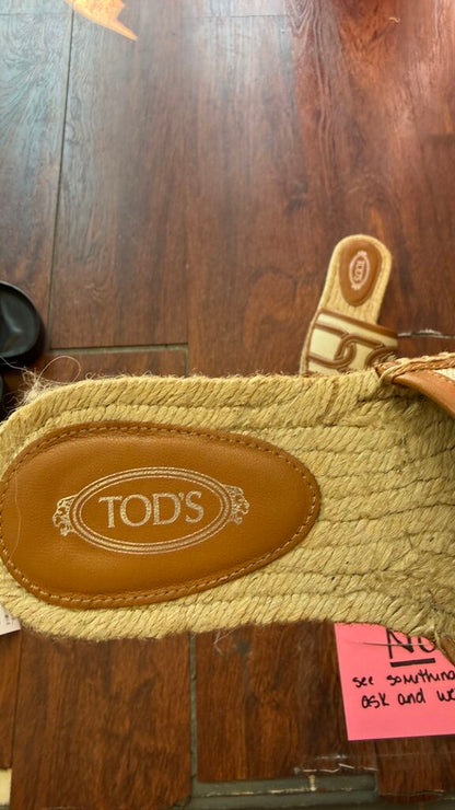 Leather Trim Espadrille Slide Sandals