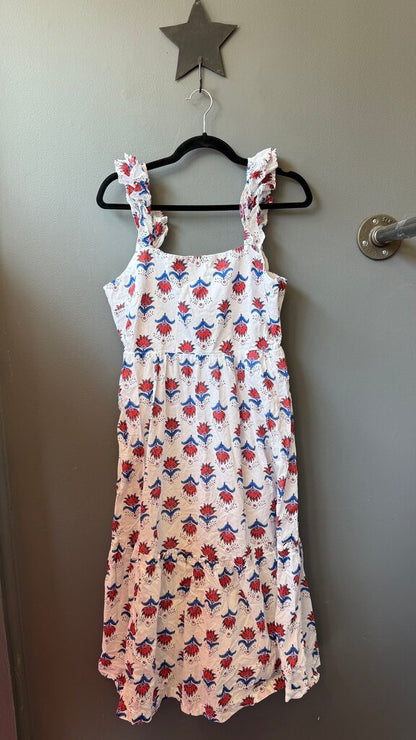 Cotton Block Print Style Midi Dress
