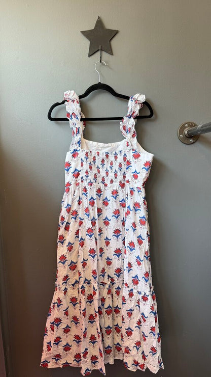 Cotton Block Print Style Midi Dress