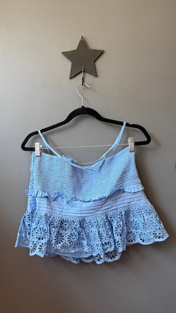 Eyelet Smocked Back Crop Top