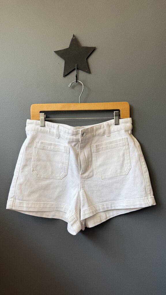 Patch Pocket White Denim Shorts