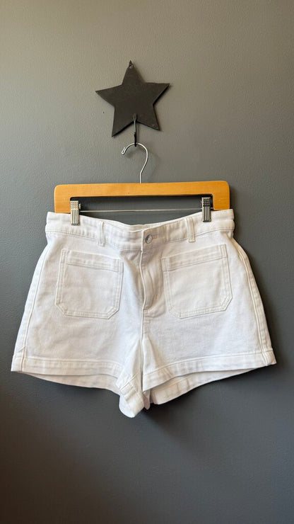 Patch Pocket White Denim Shorts
