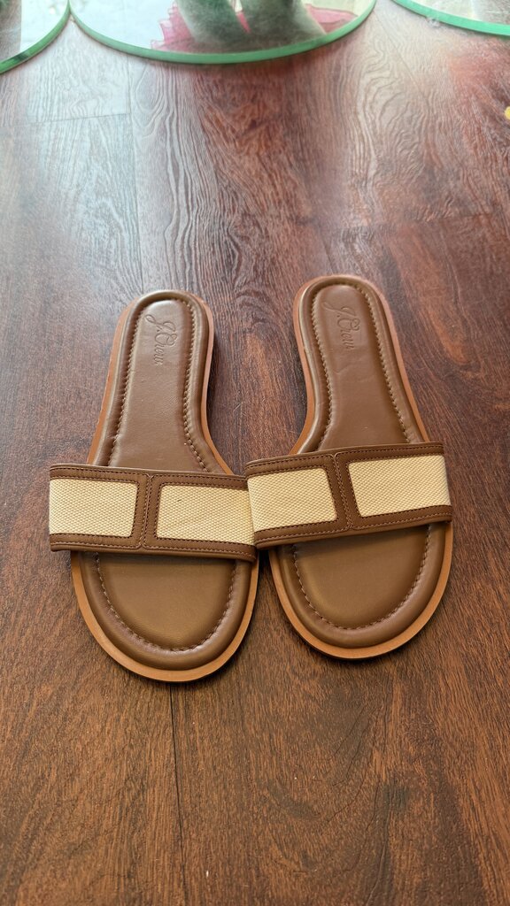 Leather Canvas Slide Sandals
