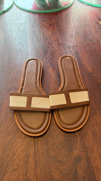 Leather Canvas Slide Sandals
