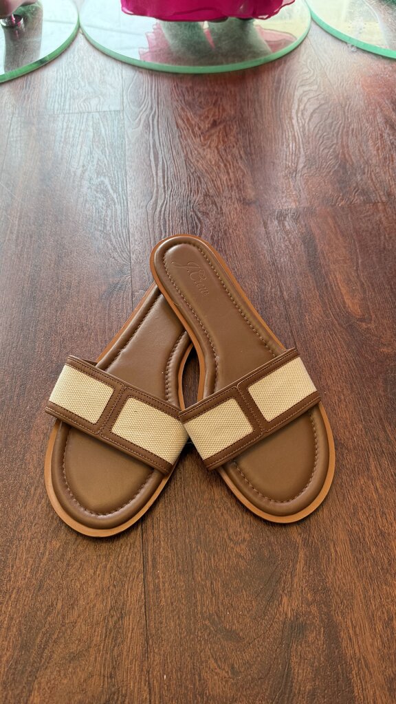 Leather Canvas Slide Sandals