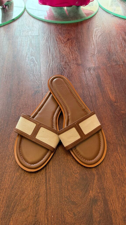Leather Canvas Slide Sandals