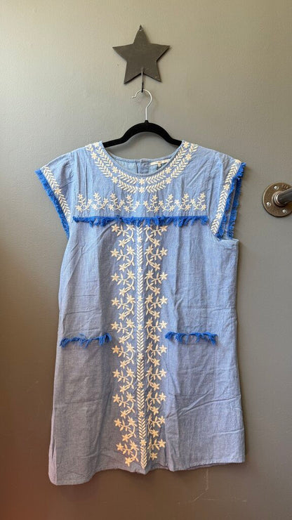 Embroidered Fringe Shift Dress