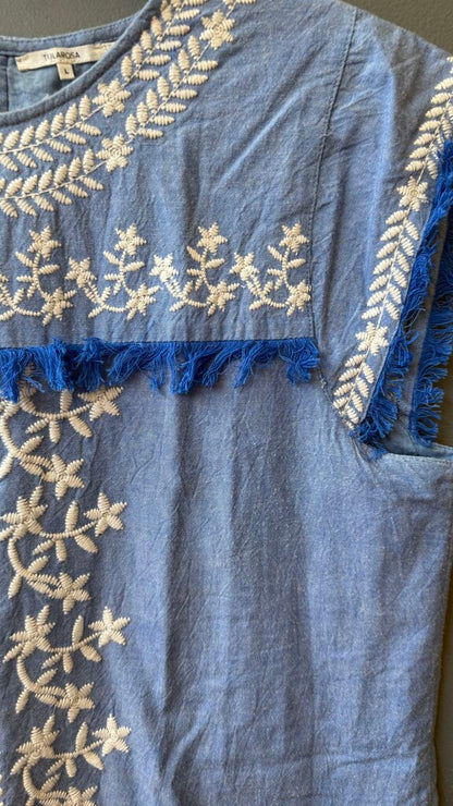Embroidered Fringe Shift Dress