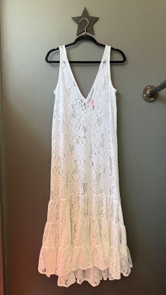 White Lace Midi Overlay Dress