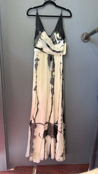 Dyed Silk Lace Trim Maxi Gown Dress