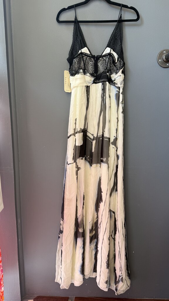 Dyed Silk Lace Trim Maxi Gown Dress