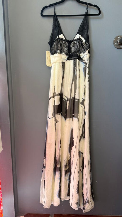Dyed Silk Lace Trim Maxi Gown Dress