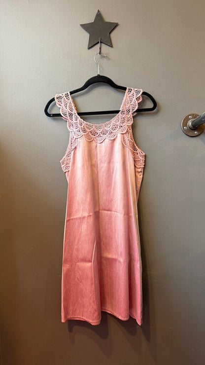 Raw Silk Lace Trim Shift Dress