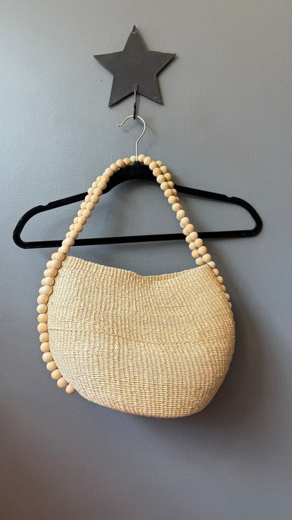 Beaded Strap Woven Hobo Bag
